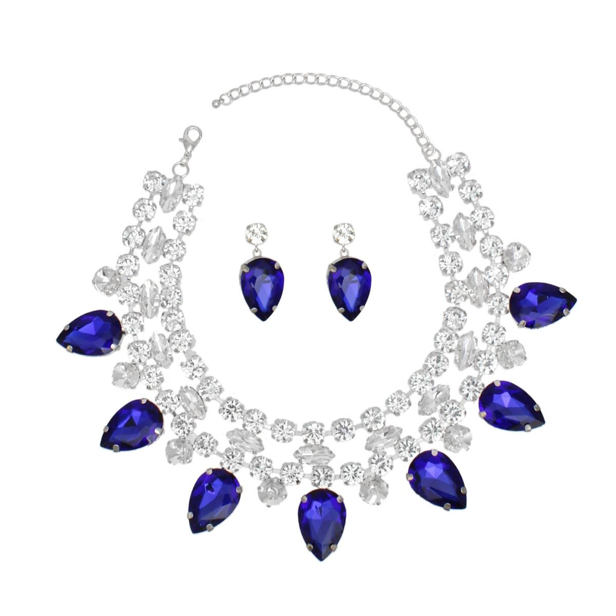 Formal Brilliant Blue Teardrop Crystal Necklace