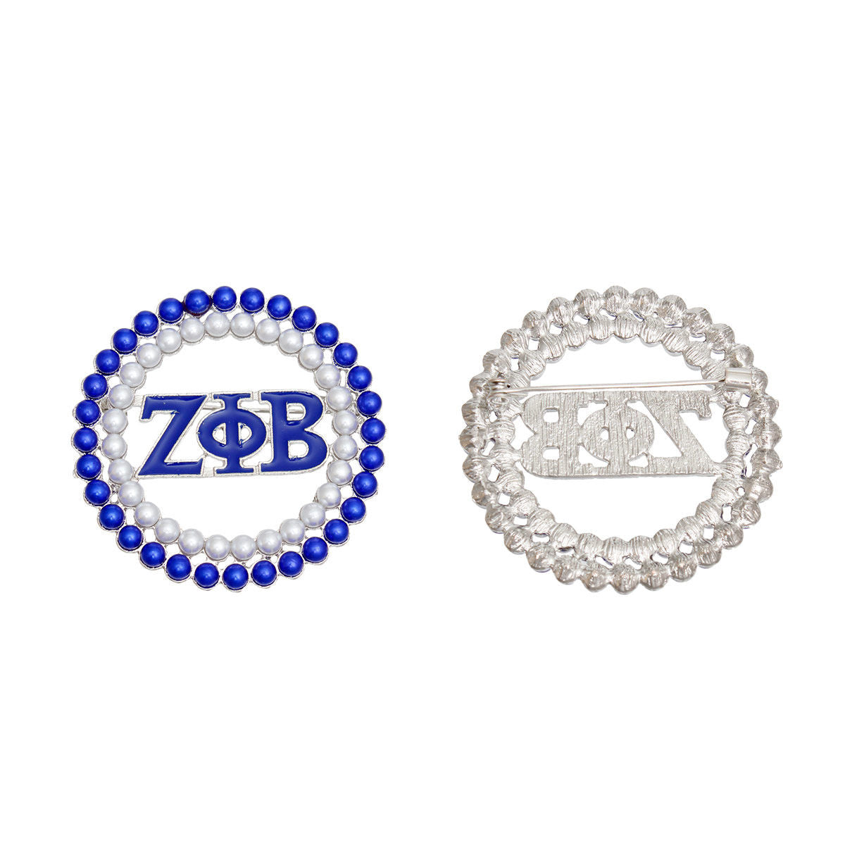 ZPB Sorority Brooch Blue White Pearl Round Pin