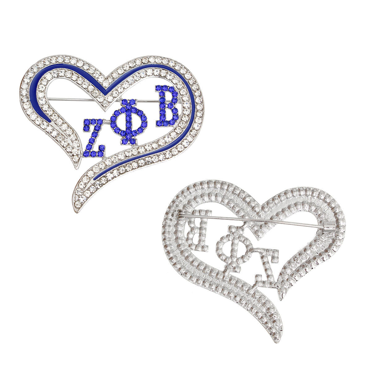 ZPB Sorority Heart Blue Bling Brooch for Women