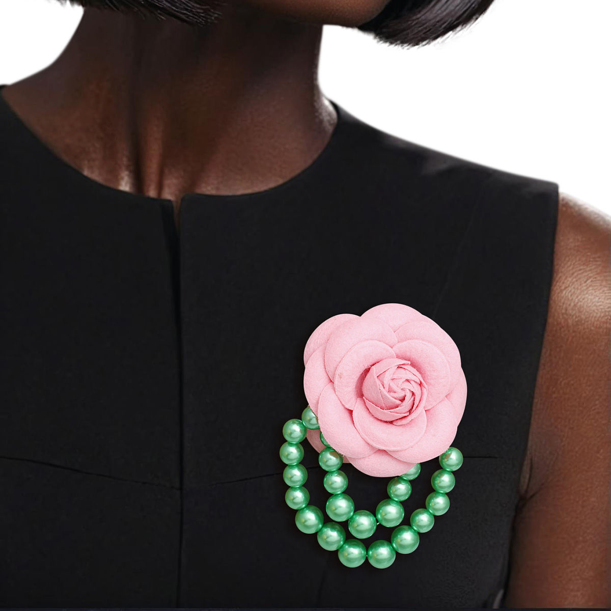 AKA Sorority Pink Flower Draped Pearls Brooch