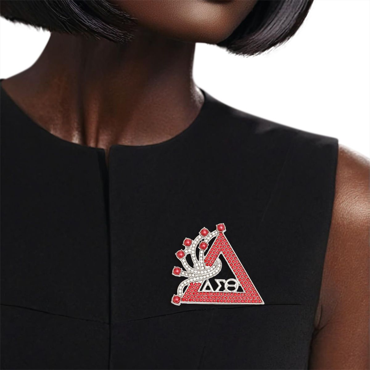 DST Sorority Red Silver Delta Brooch Pin for Women