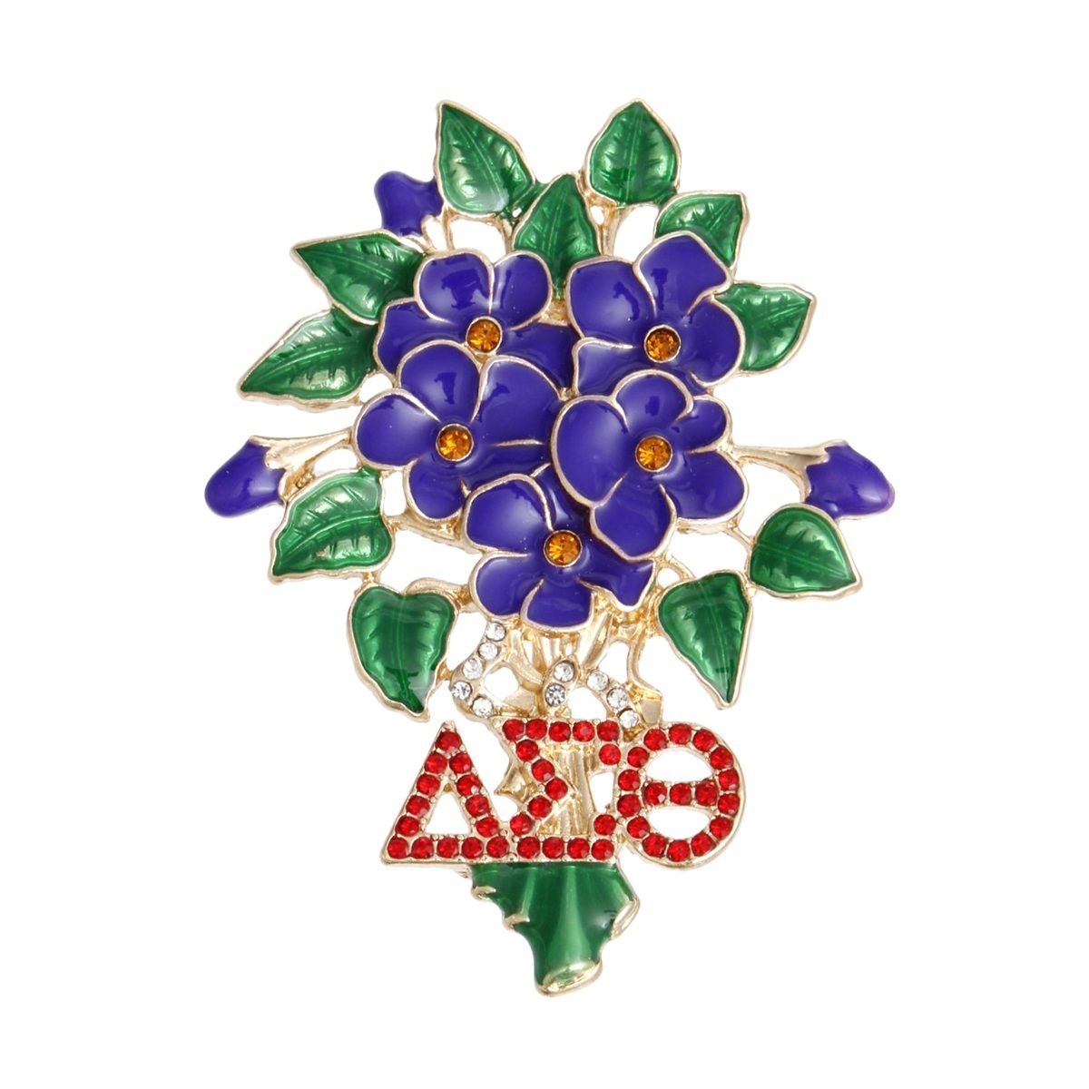 DST Sorority Purple Violets Gold Brooch for Women