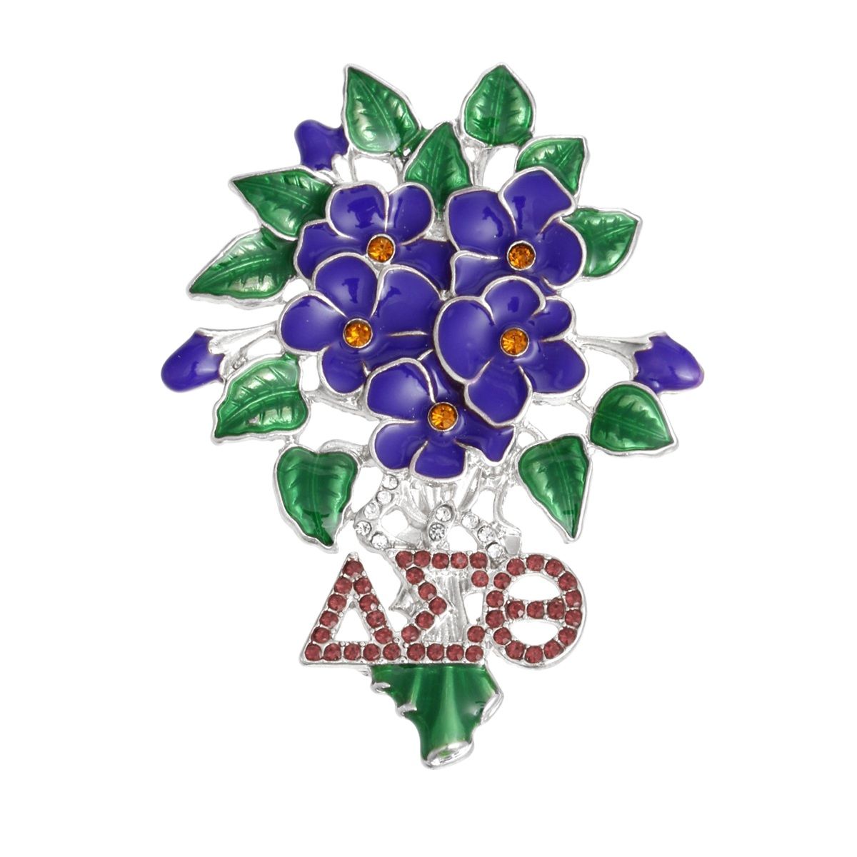 DST Sorority Purple Violets Silver Brooch Women