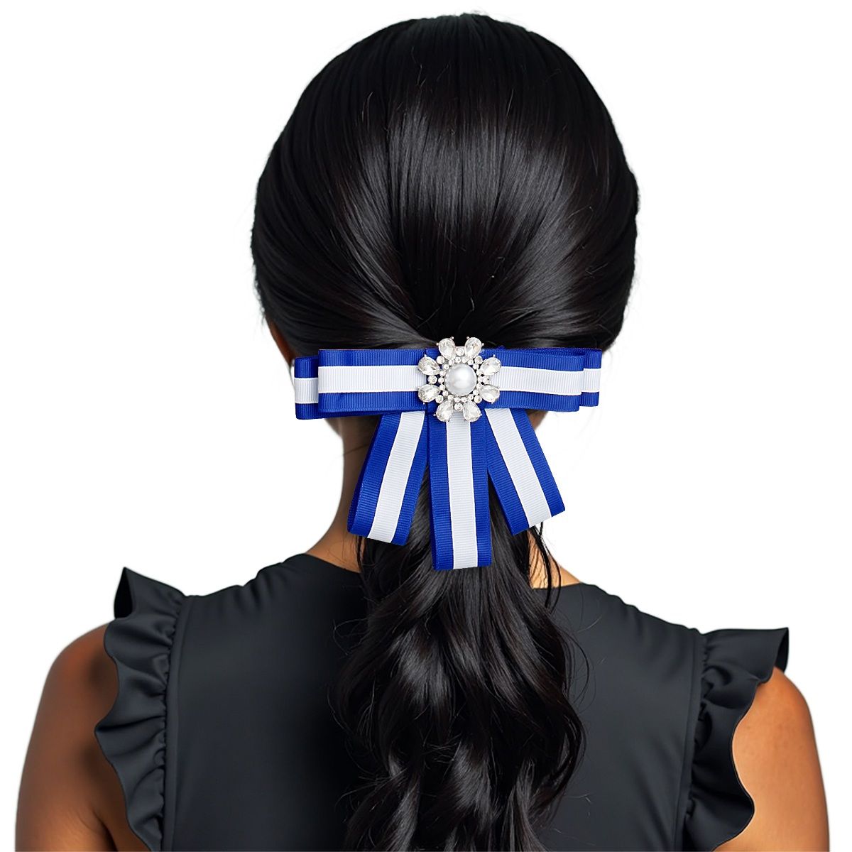ZPB Sorority Blue White Bow Tie Style Brooch