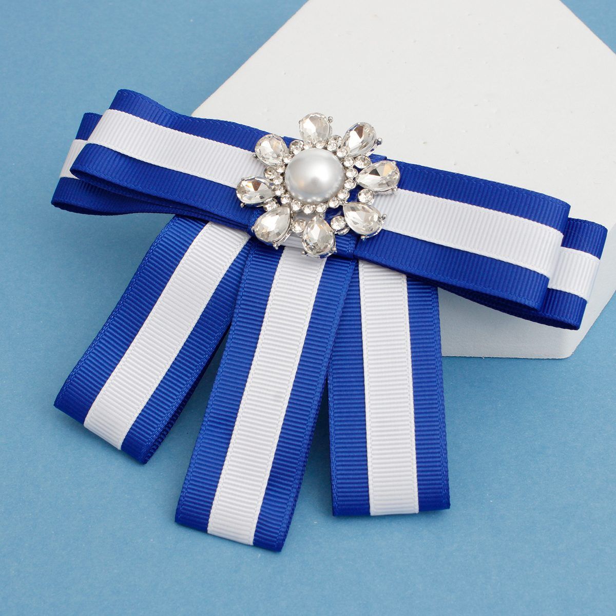 ZPB Sorority Blue White Bow Tie Style Brooch