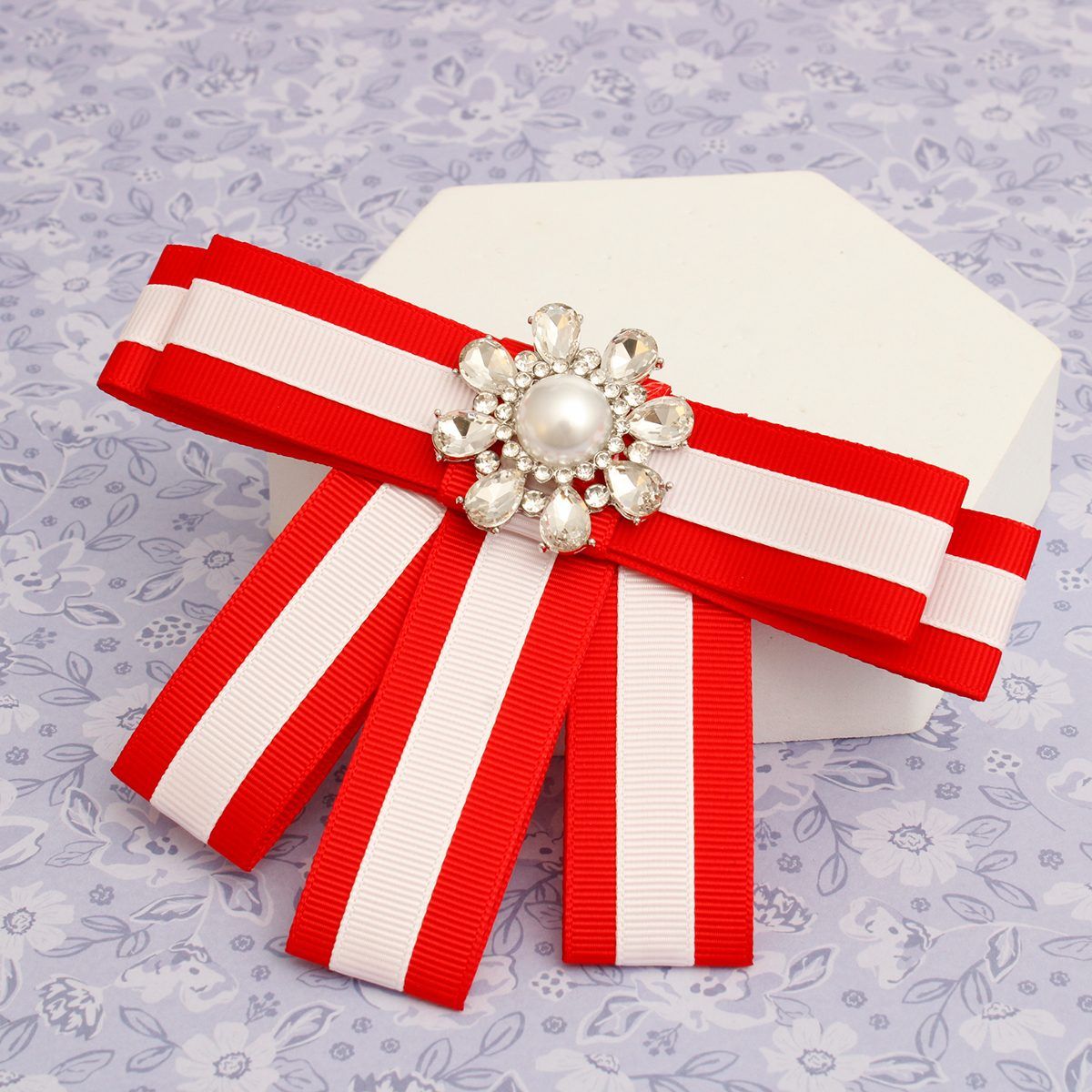DST Sorority Red White Bow Tie Style Brooch