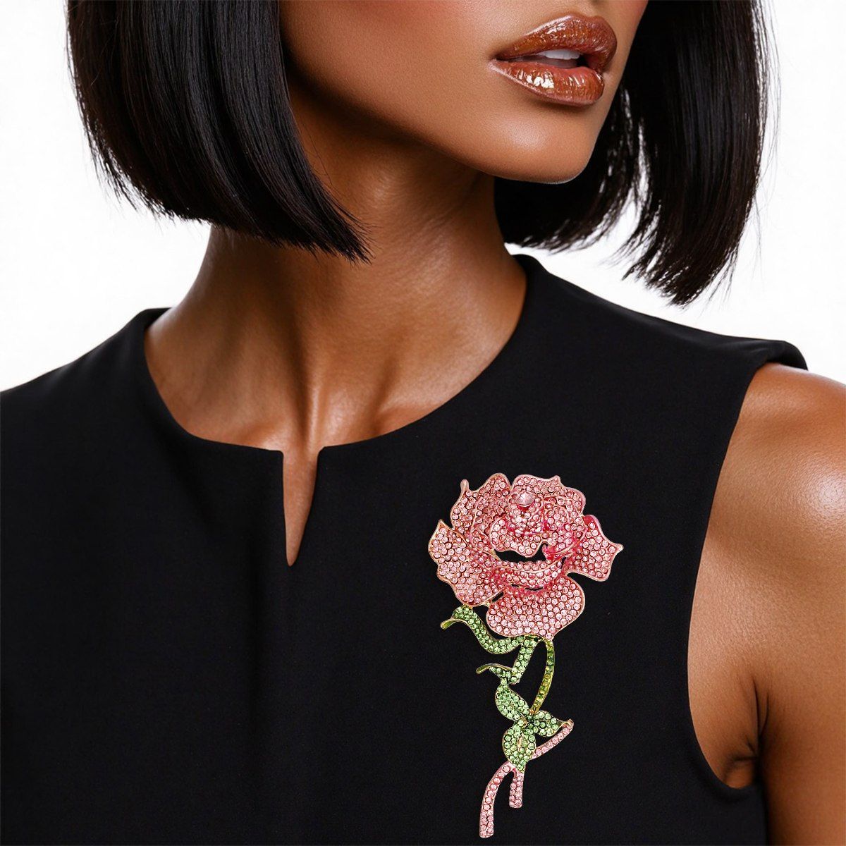 AKA Sisterhood Sparkle Pink Rose Blooming Brooch