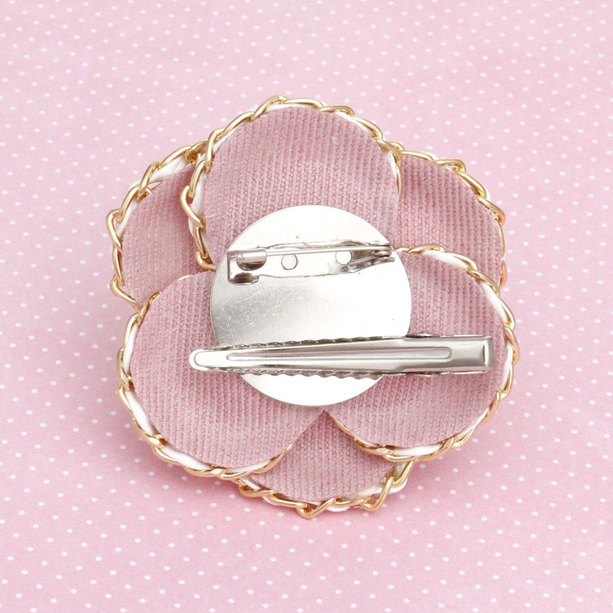 Brooch Clip Pink Pearl Chain Edge Camellia Flower