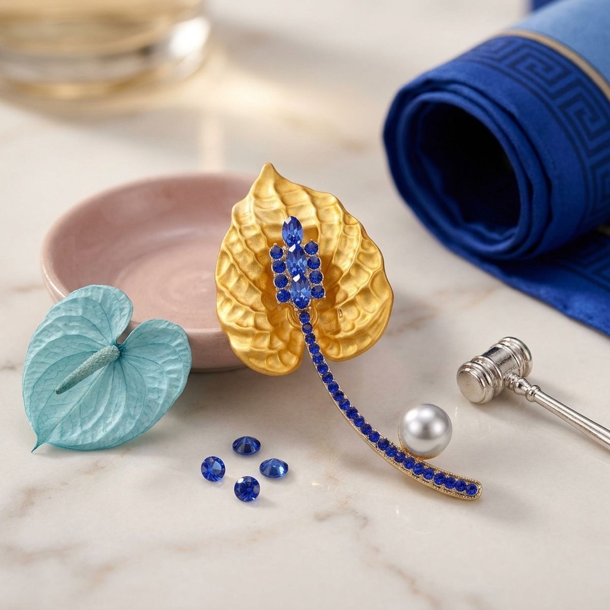SGRHO Yellow Lily Pearl & Rhinestone Brooch Pin