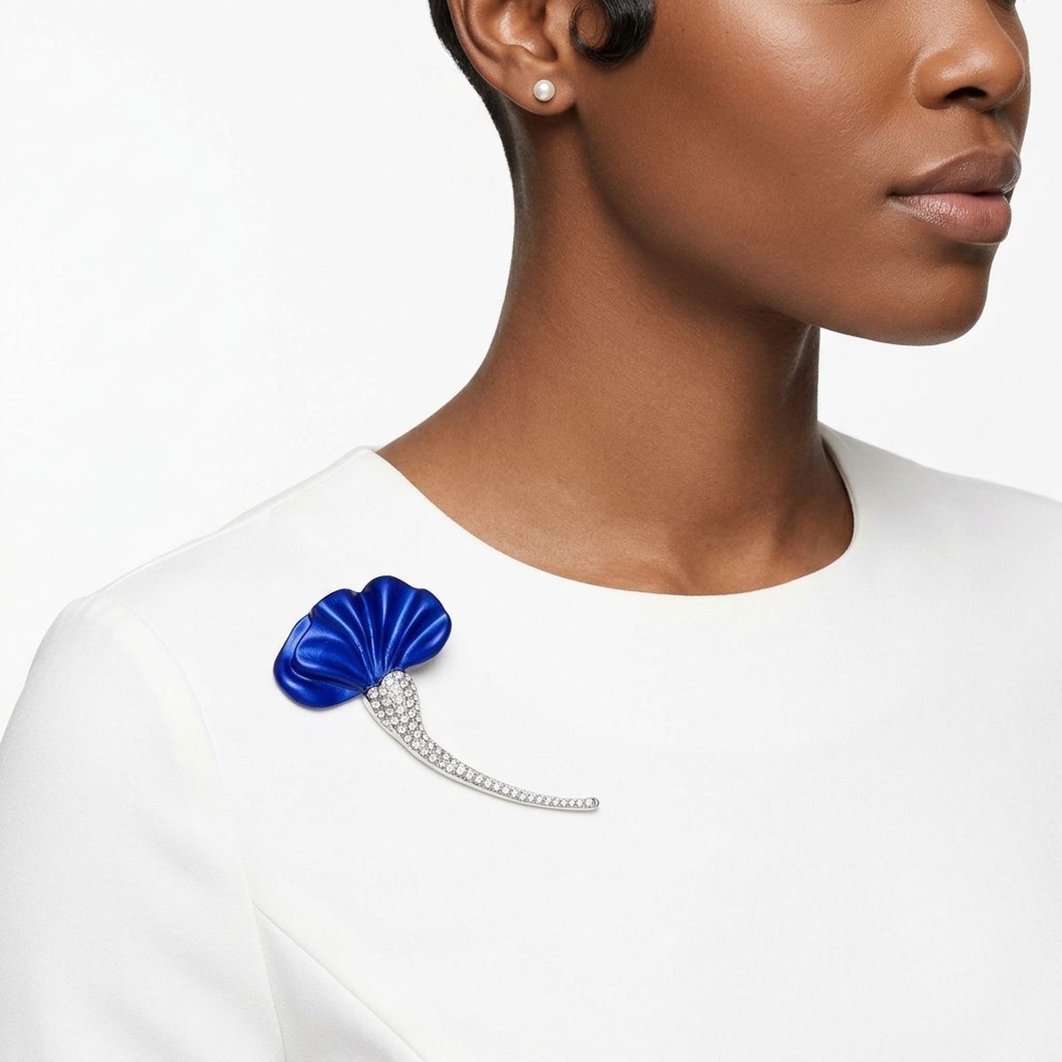 ZPB Royal Blue Calla Lily Rhinestone Brooch Pin
