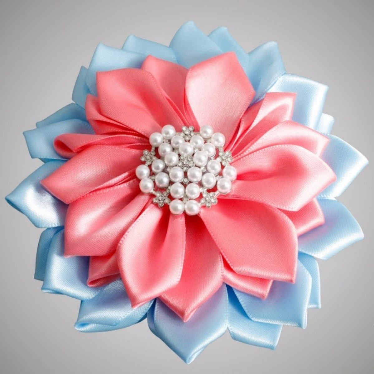 Jack and Jill Blue Pink Flower Pearl Clip and Brooch