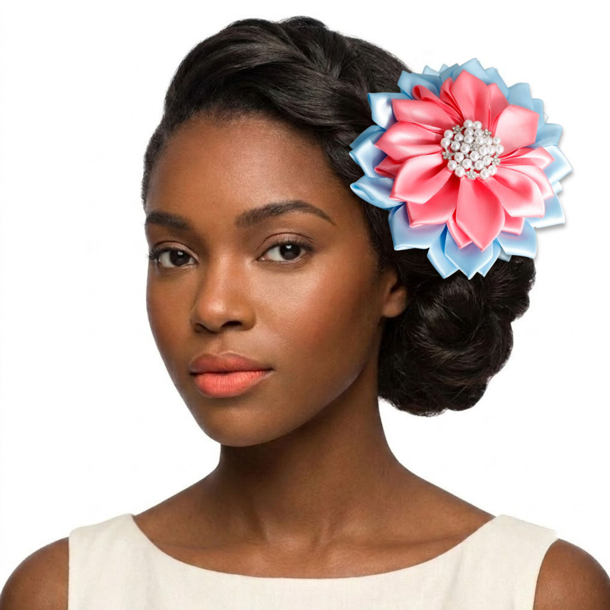 Jack and Jill Blue Pink Flower Pearl Clip and Brooch