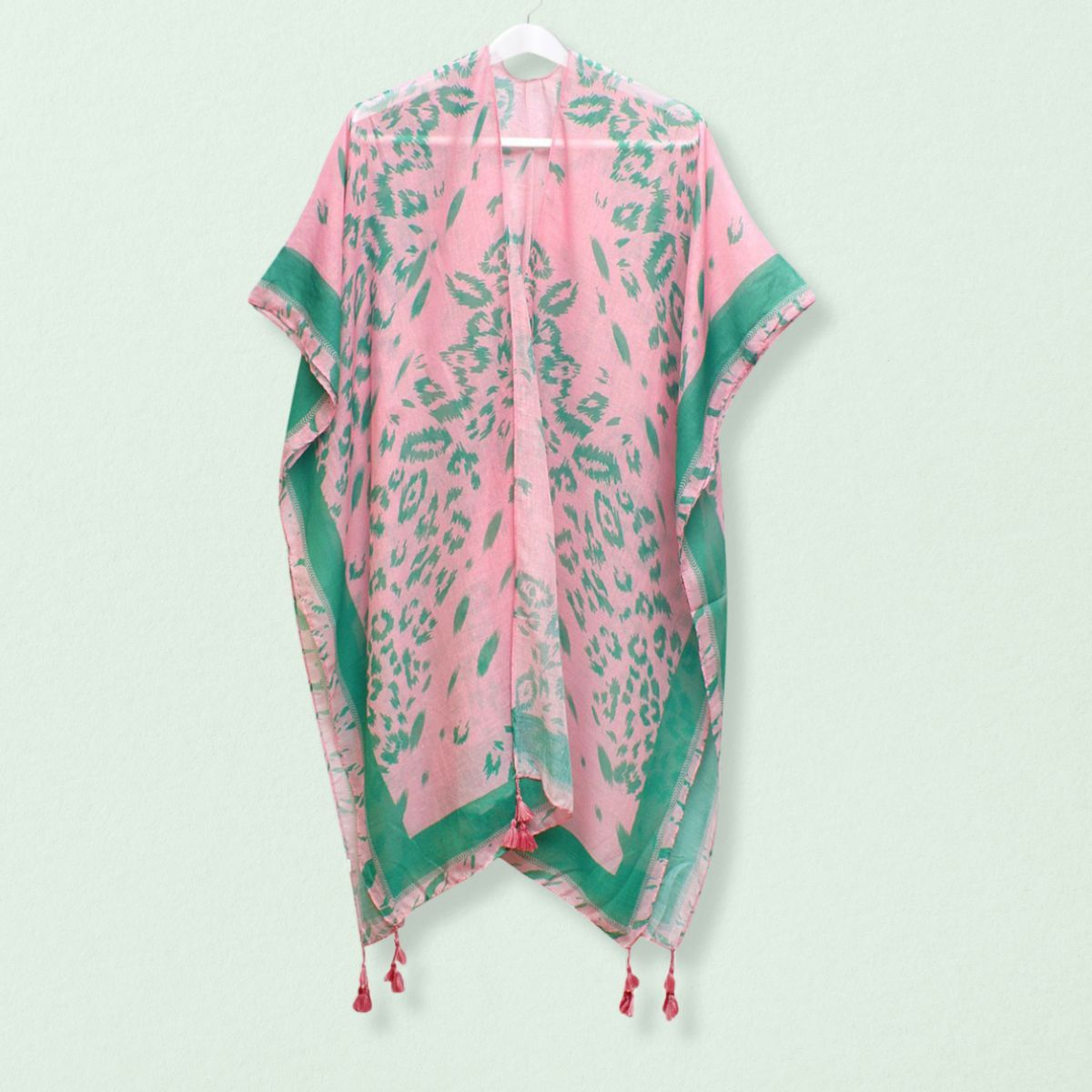AKA Sorority Pink Green Leopard Structured Kimono