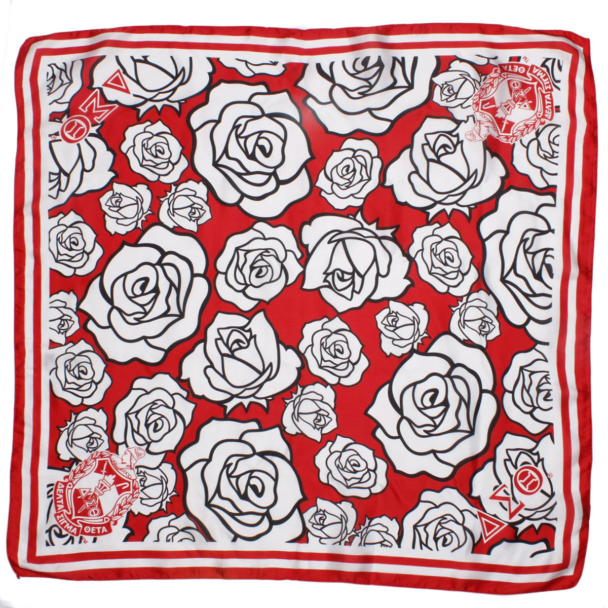 DST Red and White Rose Square Sorority Scarf
