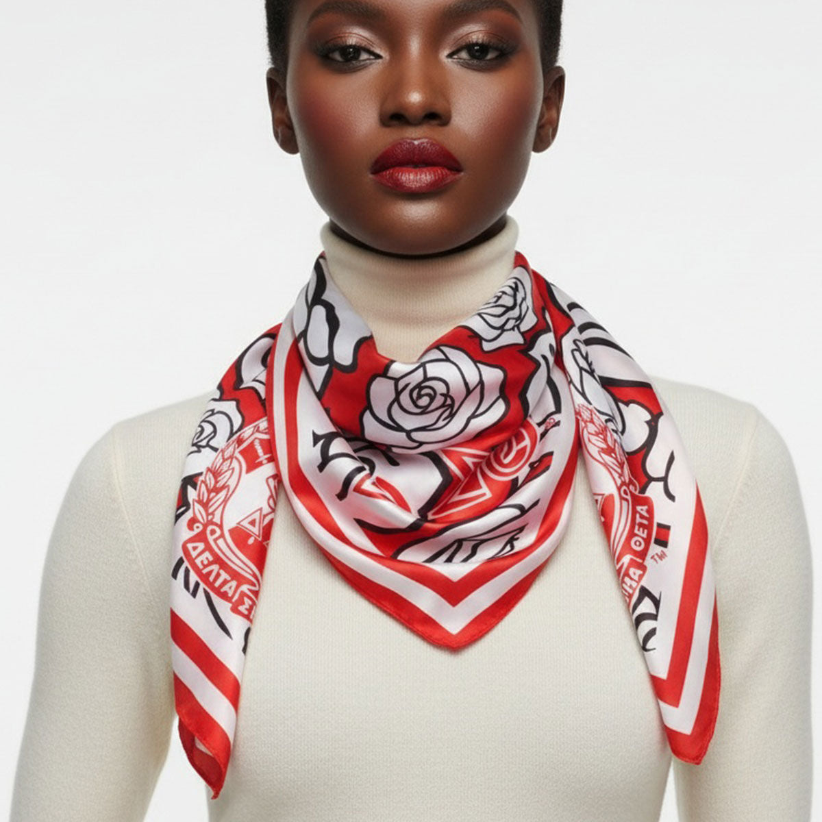 DST Red and White Rose Square Sorority Scarf