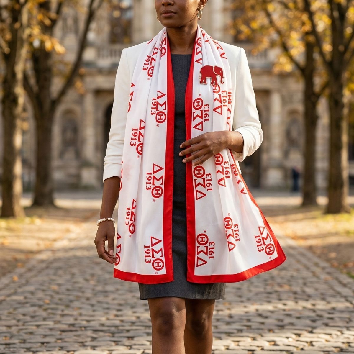DST Long Red and White 1913 Rectangle Scarf