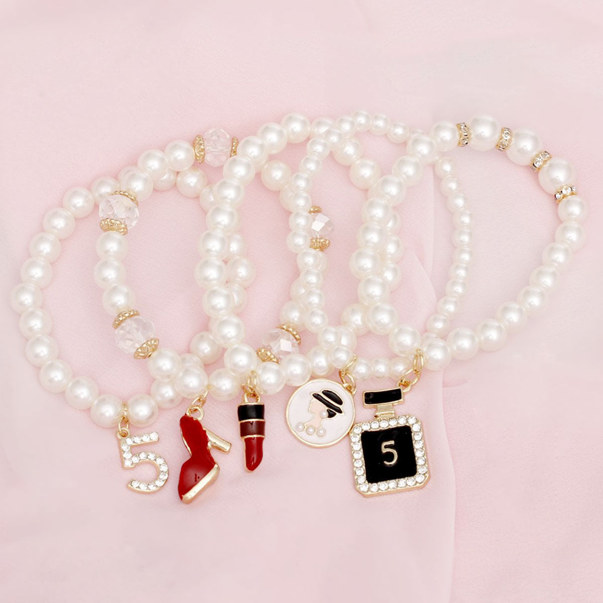 Charm French Perfume Cream Pearl Stretch Bracelets