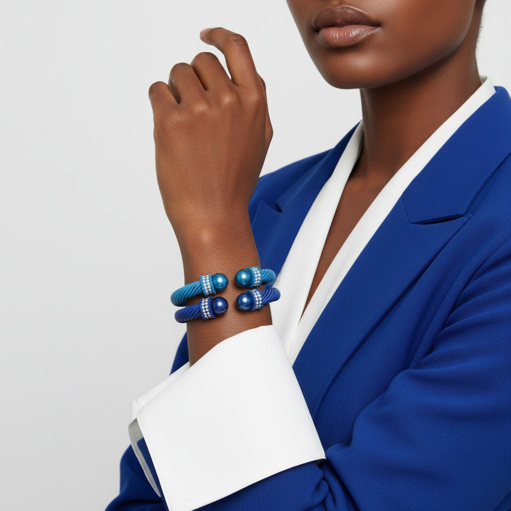 ZPB Zeta Amicae 2 Pcs Blue Thick Cable Bangles