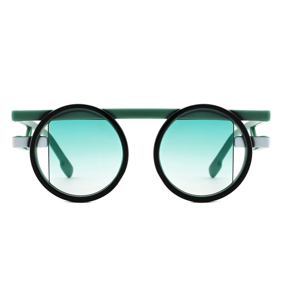 Sunglasses Green Round Futuristic Double Frame