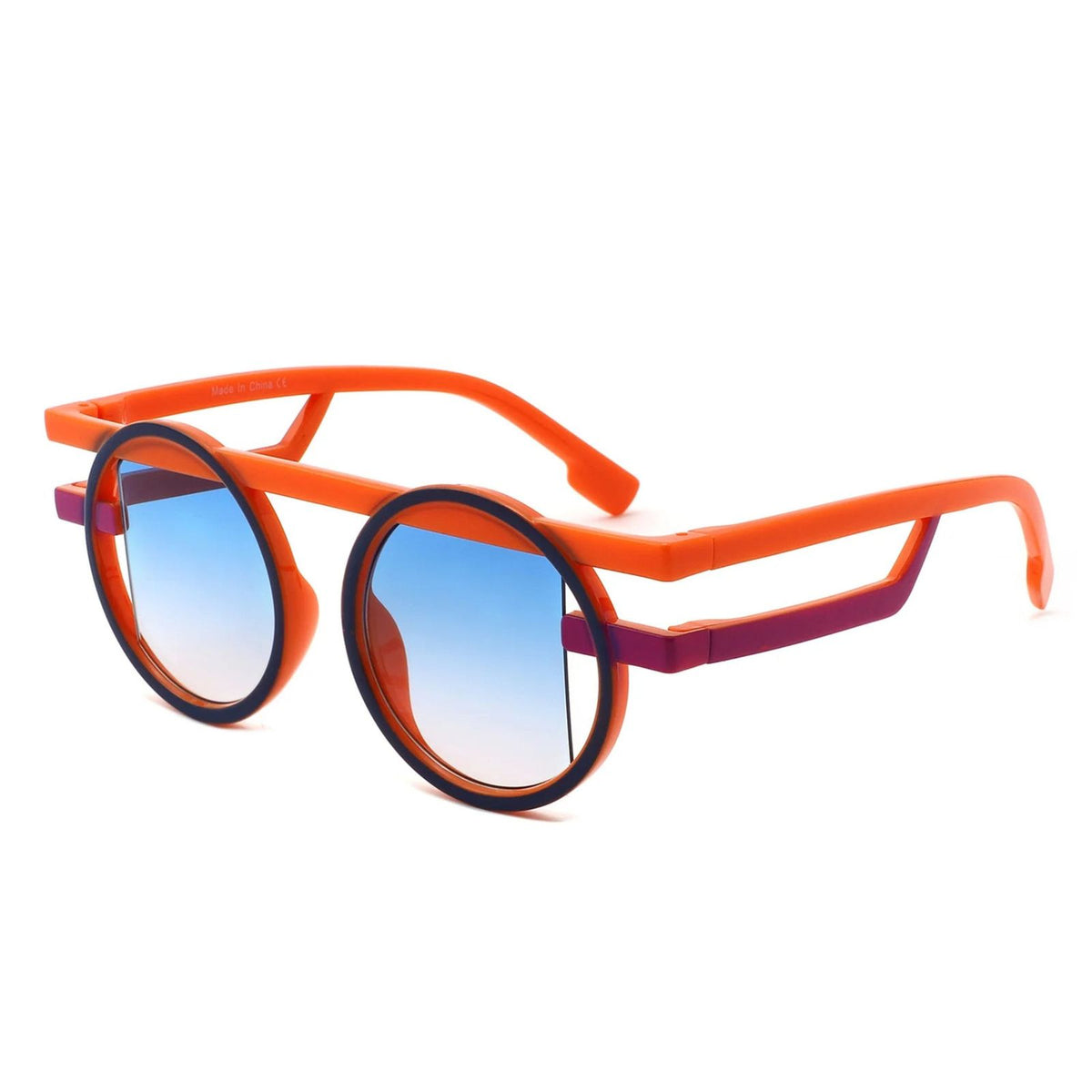 Sunglasses Orange Round Futuristic Double Frame