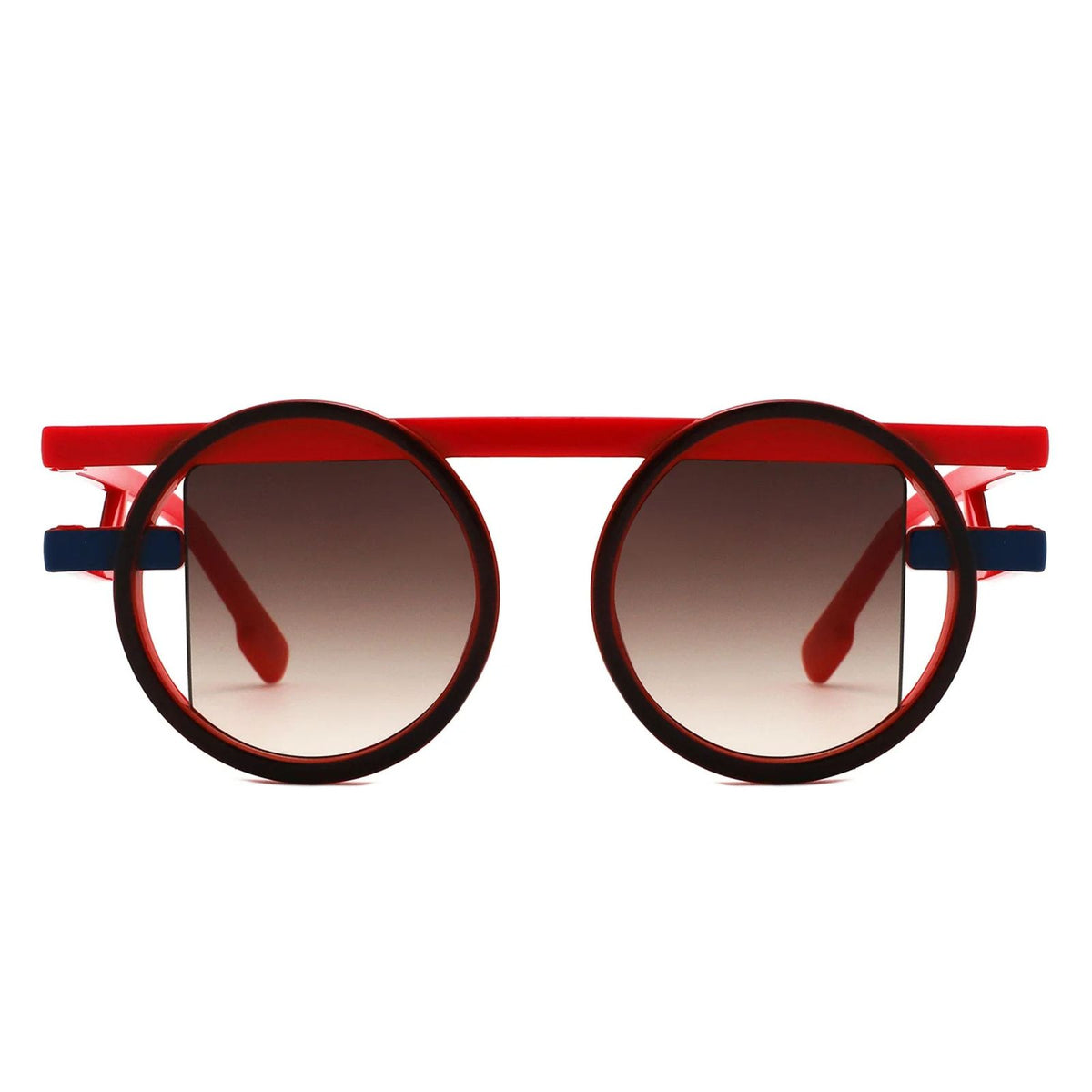 Sunglasses Red Round Futuristic Double Frame