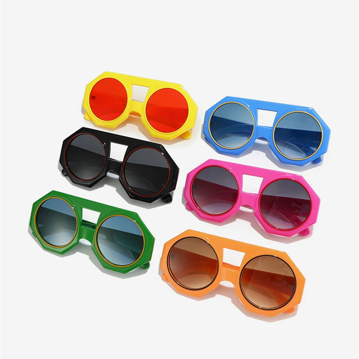 Sunglasses Black Geometric Chunky Round for Women