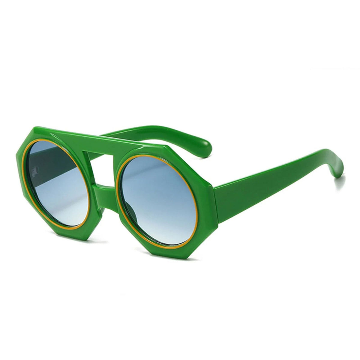 Sunglasses Green Geometric Chunky Round for Women