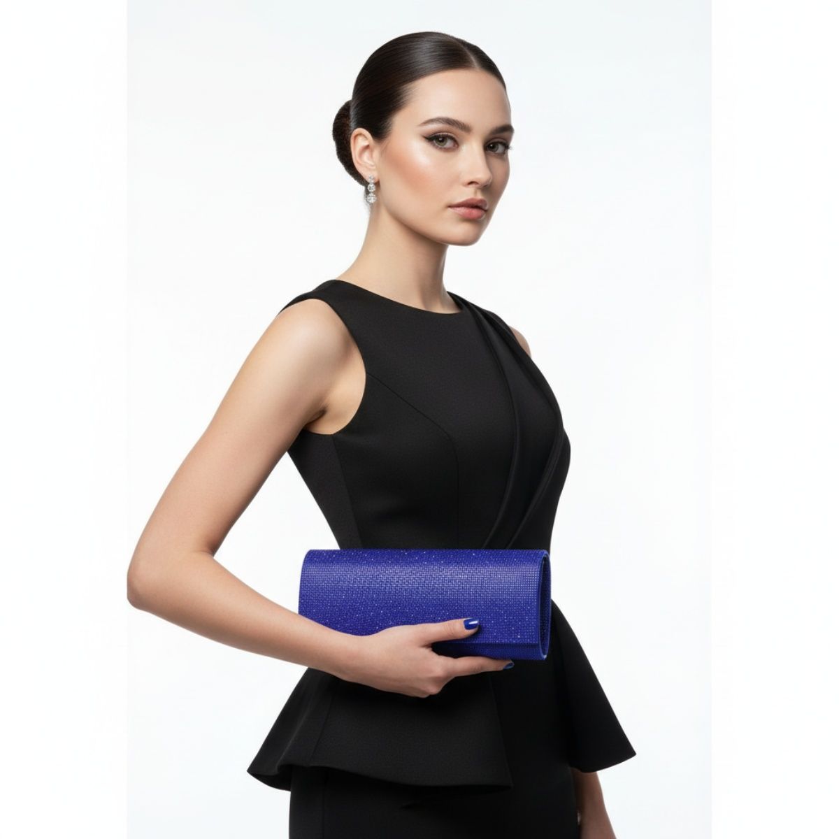 Clutch XLong Blue Rhinestone Flap Evening Bag