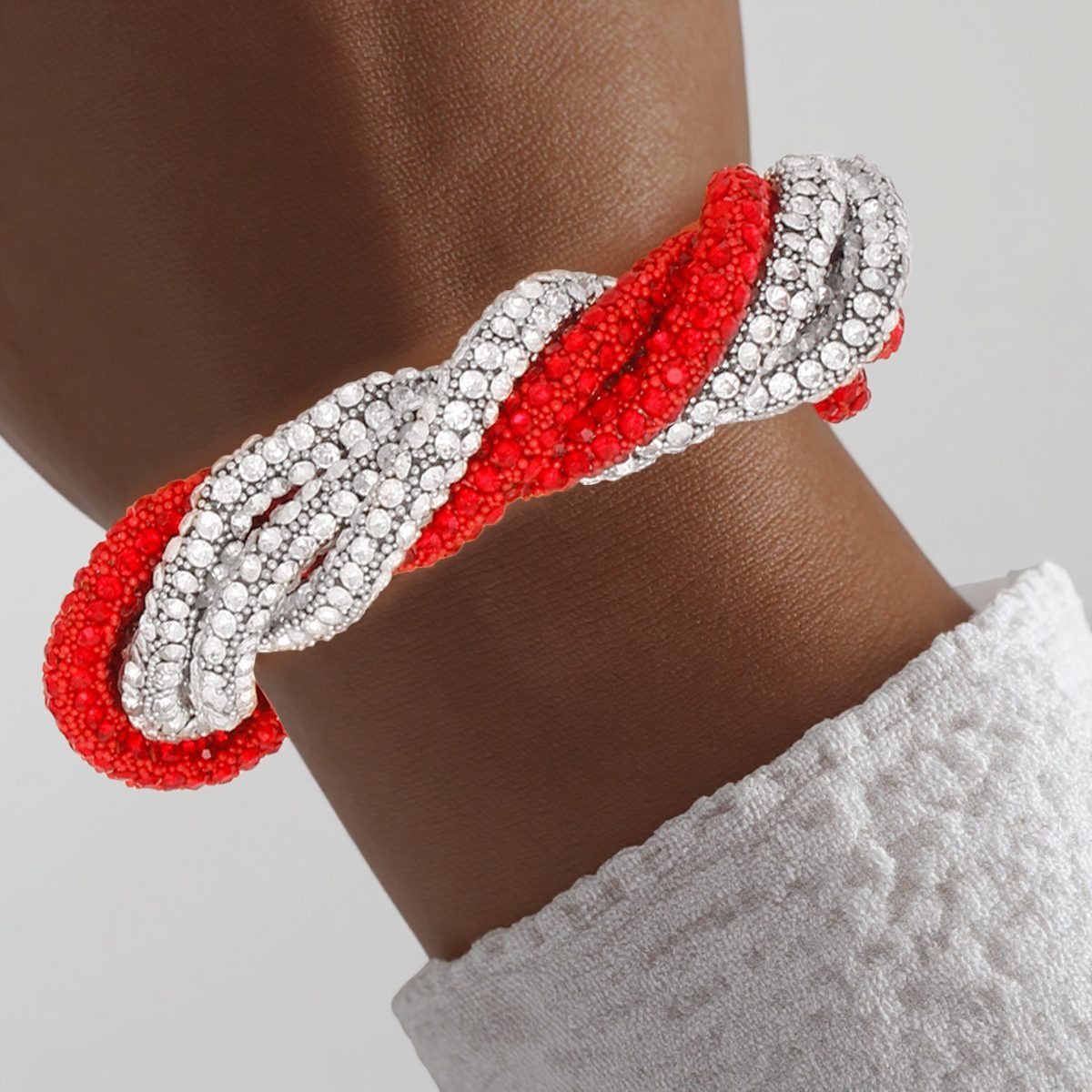DST Vibrant Red Clear Twisted Tube Bracelet Women