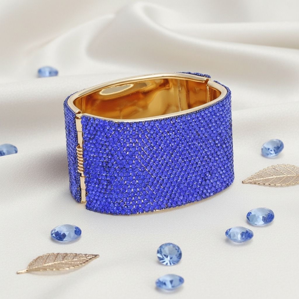 Cuff Confident Glamor Blue Pave Finish Bracelet