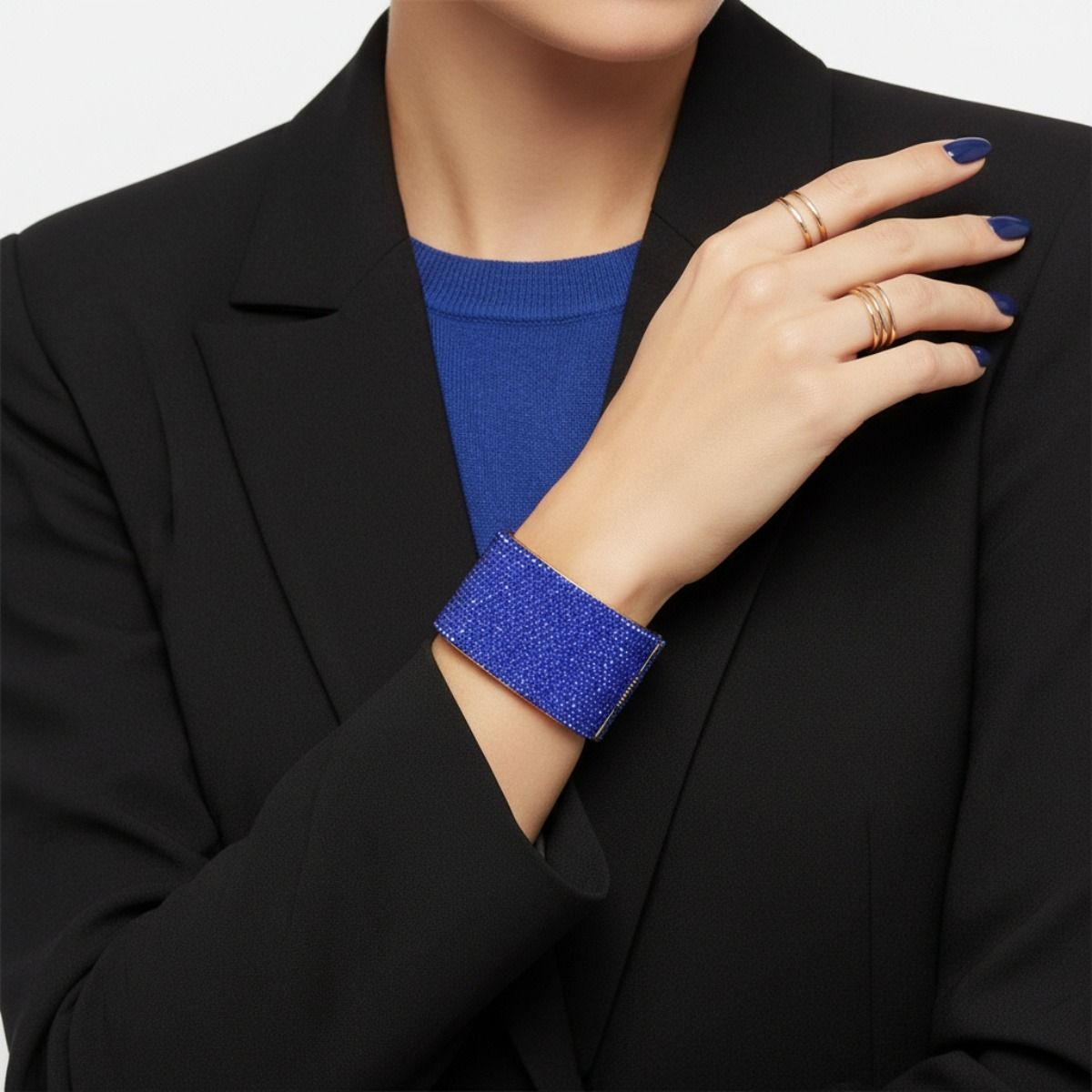 Cuff Confident Glamor Blue Pave Finish Bracelet