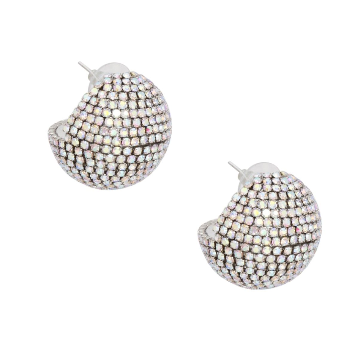 Stud Disco Glam Radiant Aurbo Silver Sphere Earrings
