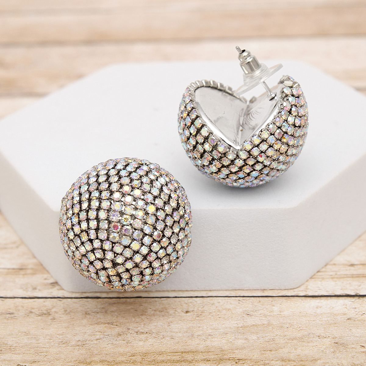 Stud Disco Glam Radiant Aurbo Silver Sphere Earrings