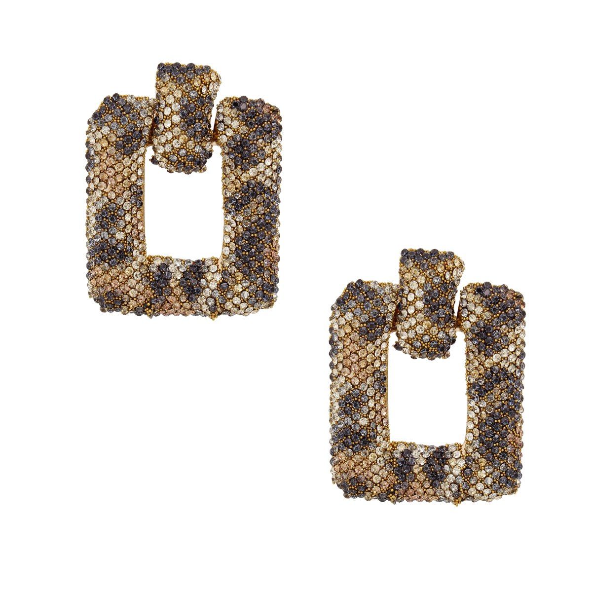 Stud Leopard Pave Rhinestone Door Knocker Earrings