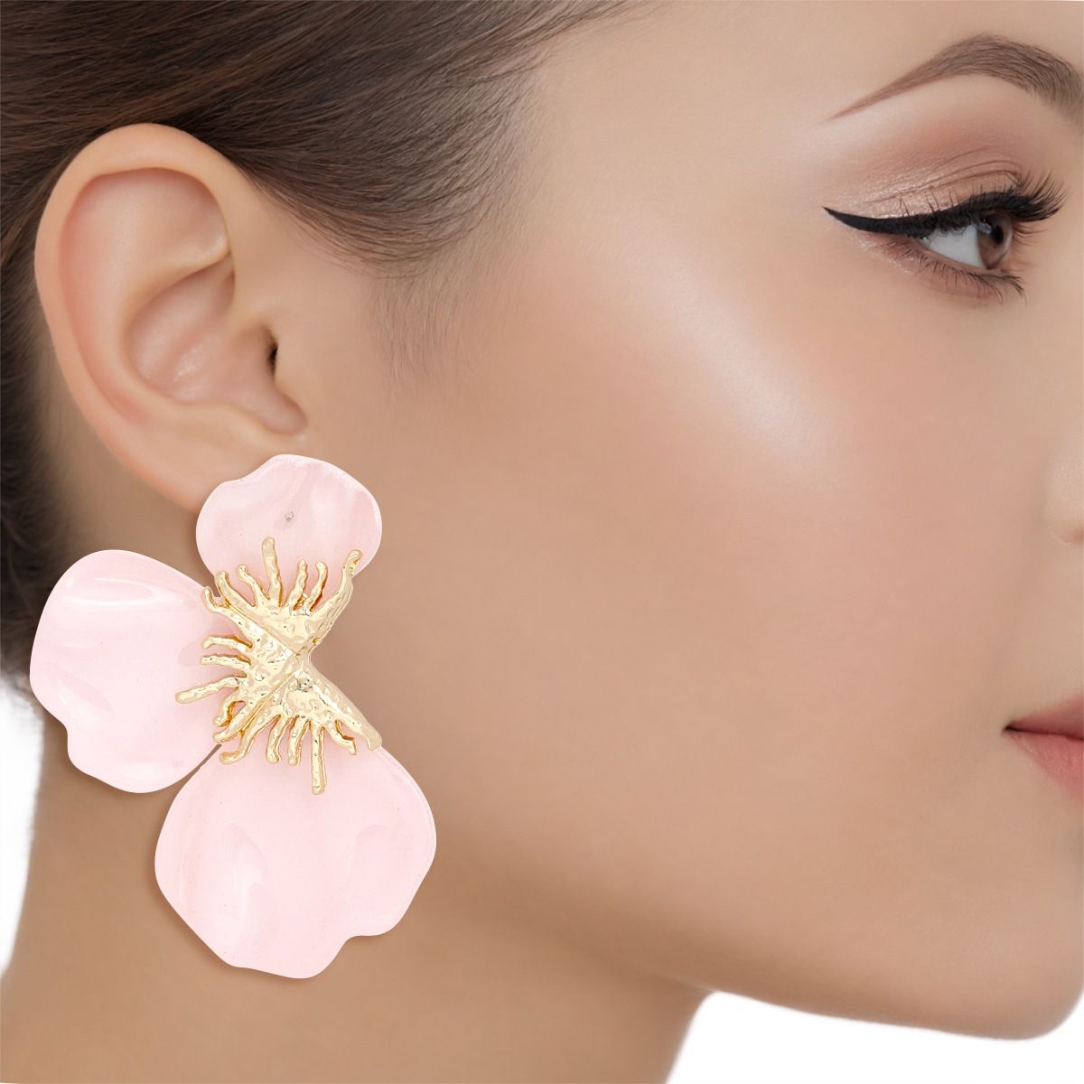 Studs Pink Tropical Bloom Triple Petal Earrings