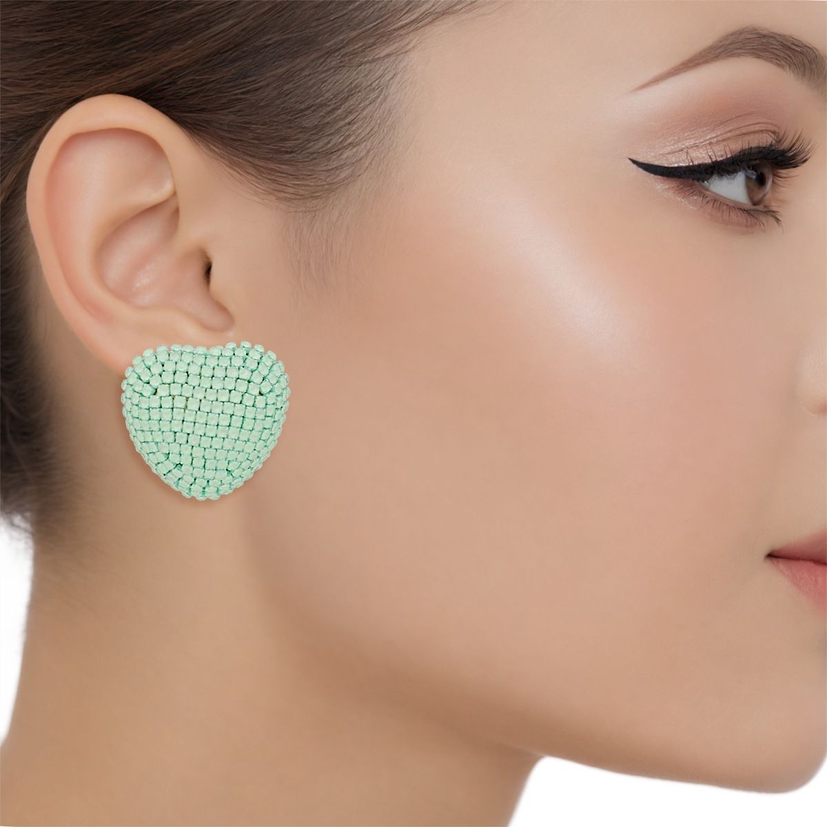 Stud Pastel Mint Domed Heart Dazzling Earrings