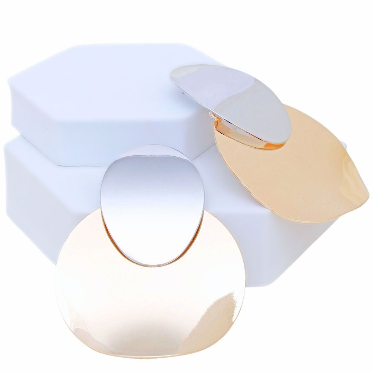 Drop Bent Mixed Metal Oversized Disc Earrings