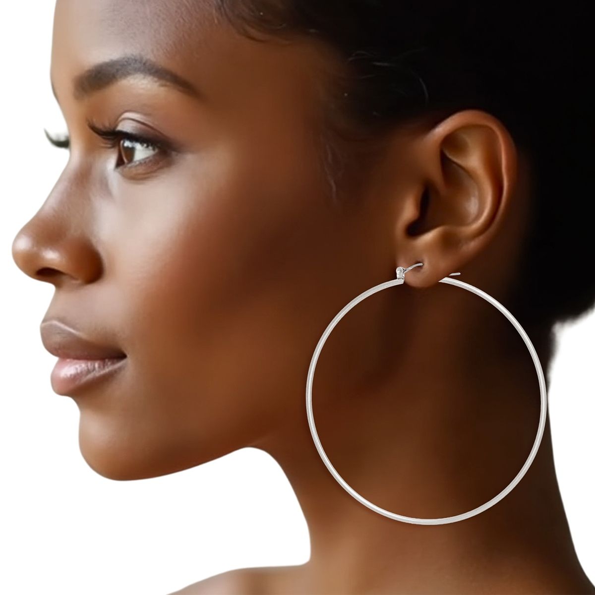 Hoop Classic 3 inch Thin Silver Earrings for Women