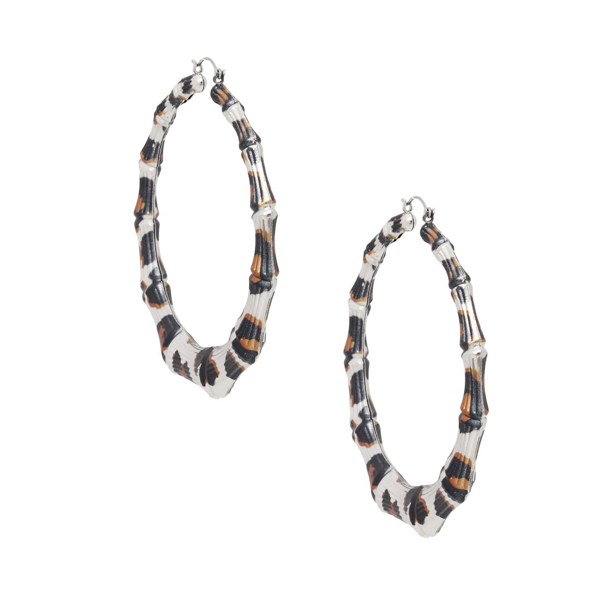 Hoop Leopard Pattern Silver Bamboo Earrings Women
