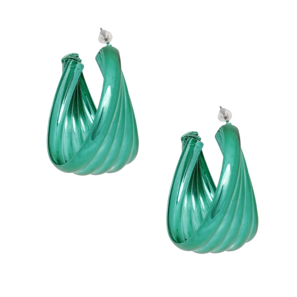 Hoop Green Wide Stacked Metal Earrings for Women