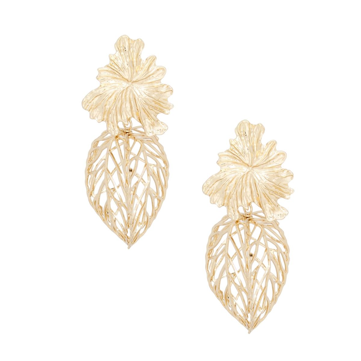 Drop Architectural Gold 3D Caged Leaf Earrings