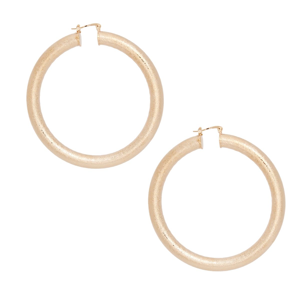 Hoop High Shine Gold Sandblasted Thick Earrings