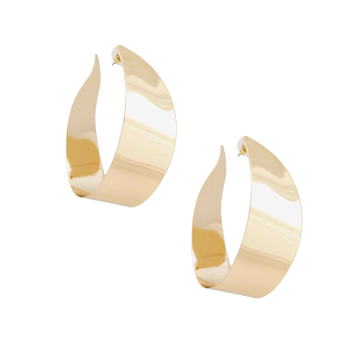 Hoop Contoured Gold Twisted U Shape Earrings