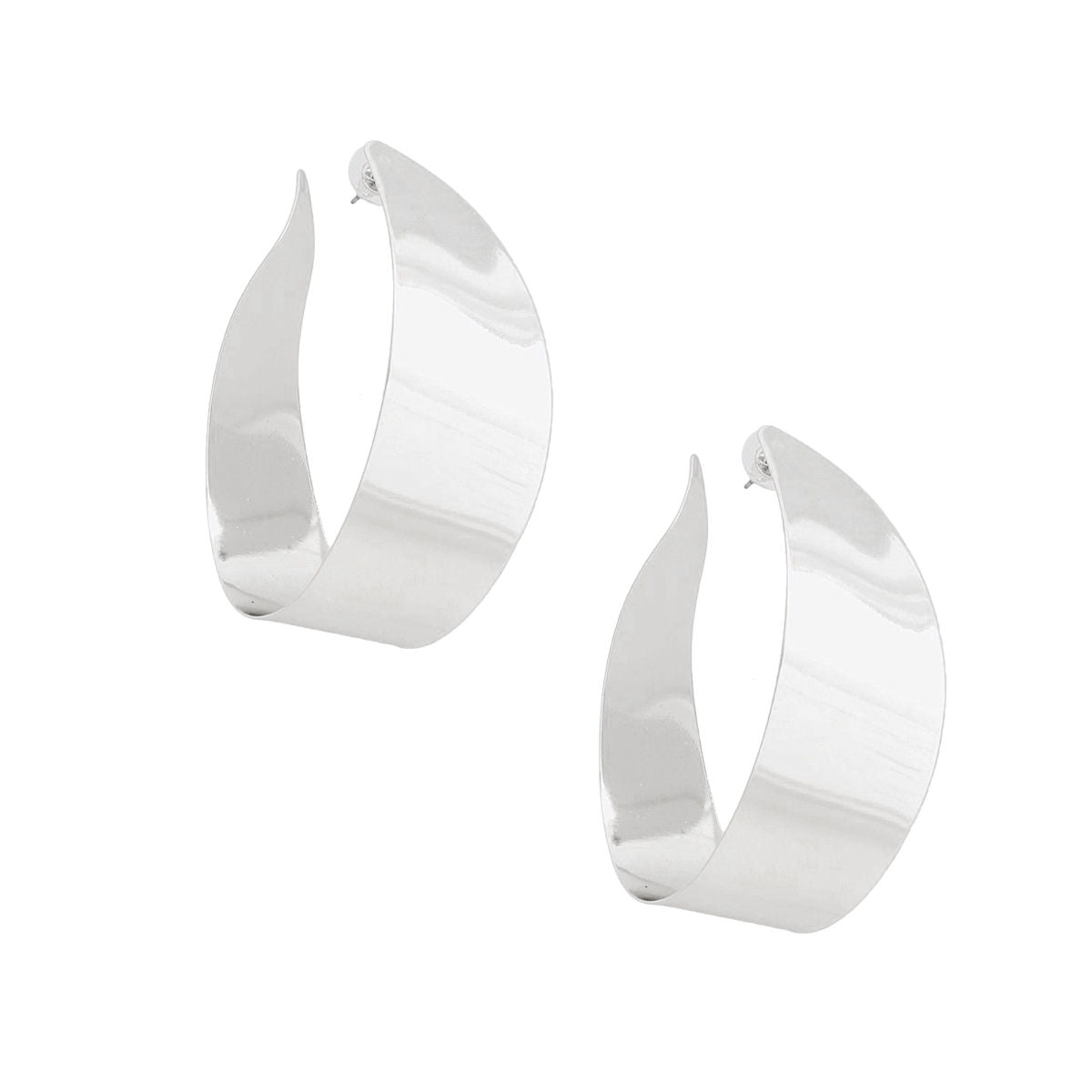 Hoop Contoured Silver Twisted U Shape Earrings