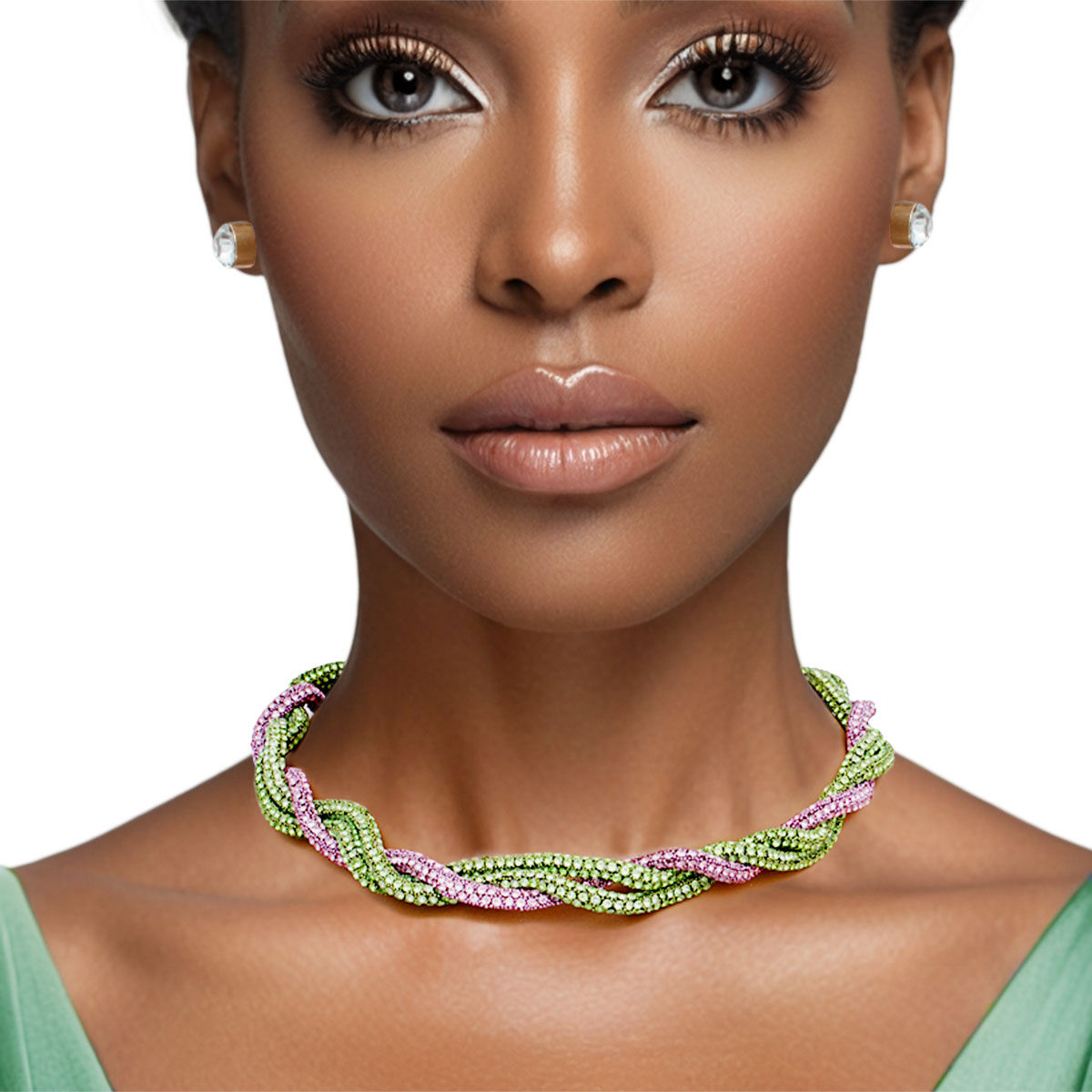 AKA Vibrant Pink Green Twisted Tube Necklace