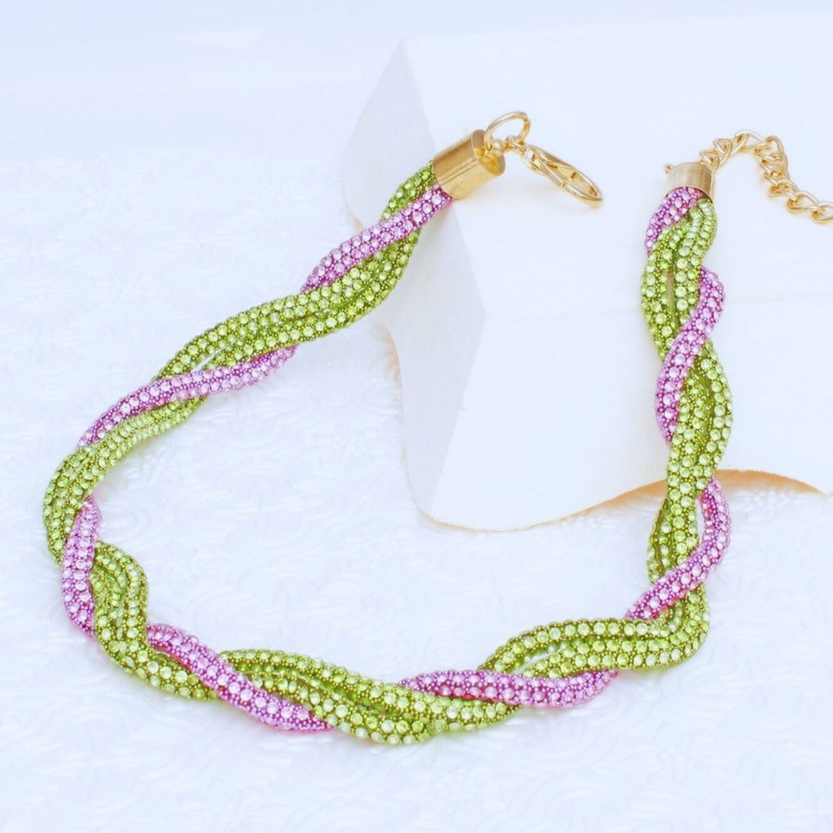 AKA Vibrant Pink Green Twisted Tube Necklace