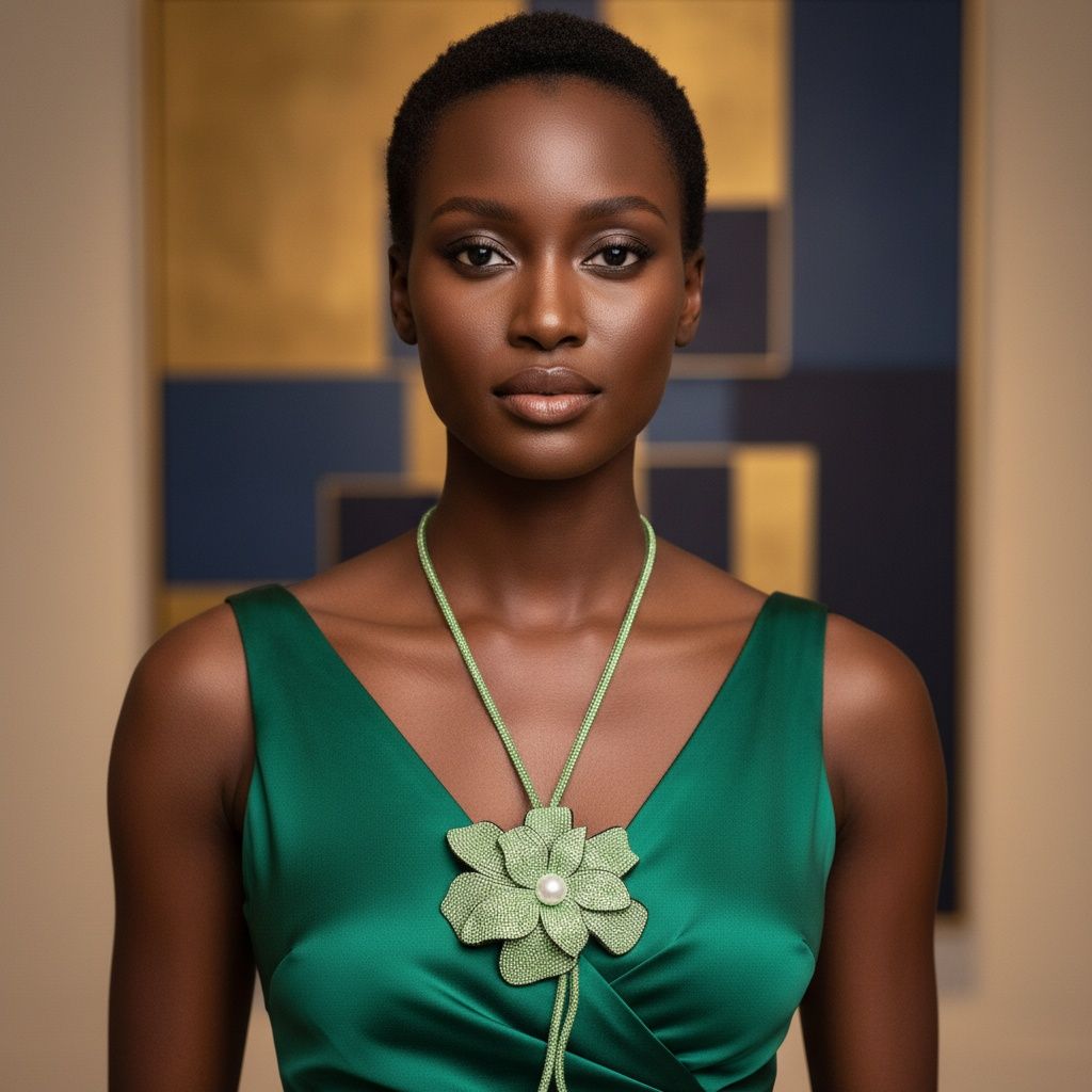 Long Y Brilliant Green Blooming Flower Necklace