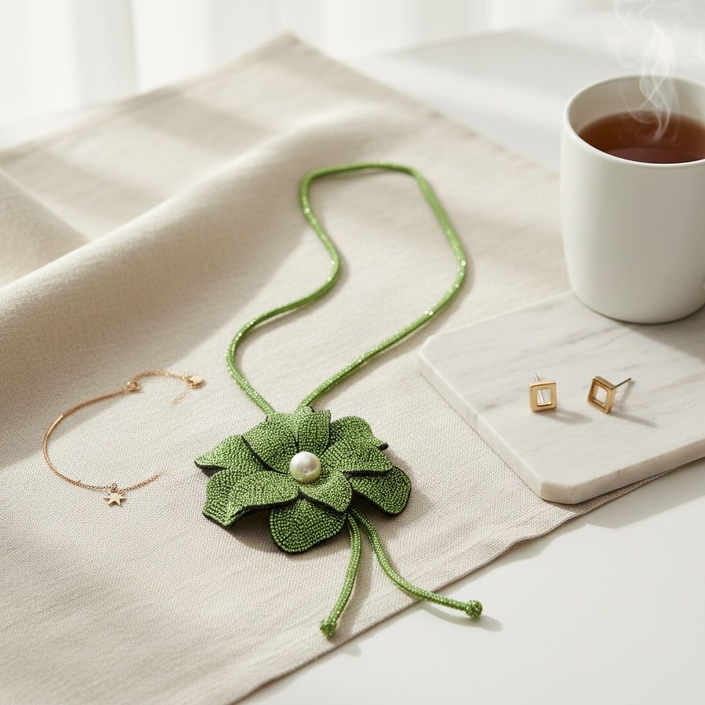 Long Y Brilliant Green Blooming Flower Necklace