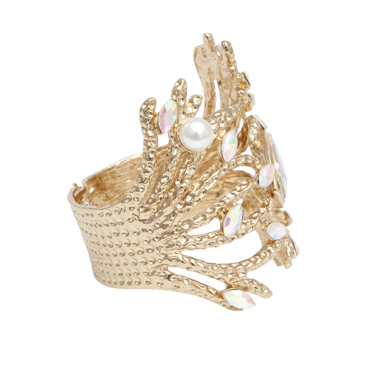 Cuff Aurbo Gold Branched Crystal Pearl Bracelet