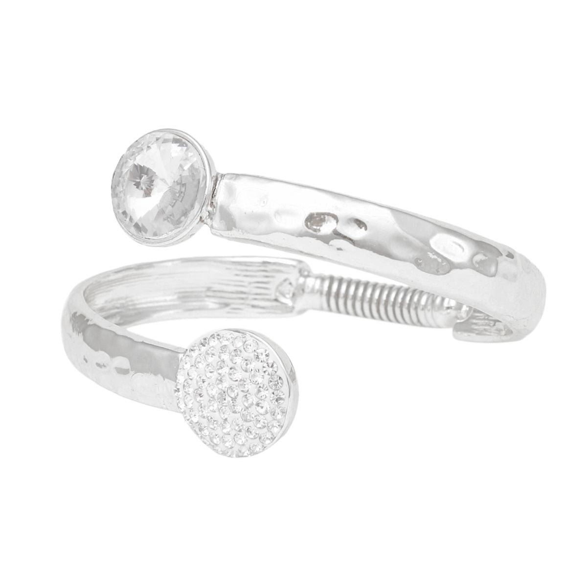 Cuff Hammered Silver Round Crystal Wrap Bracelet